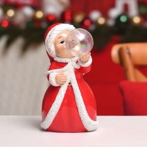 New! Mrs. Claus Blowing Bubble Christmas Tabletop Decoration, Red & White, 9.5"